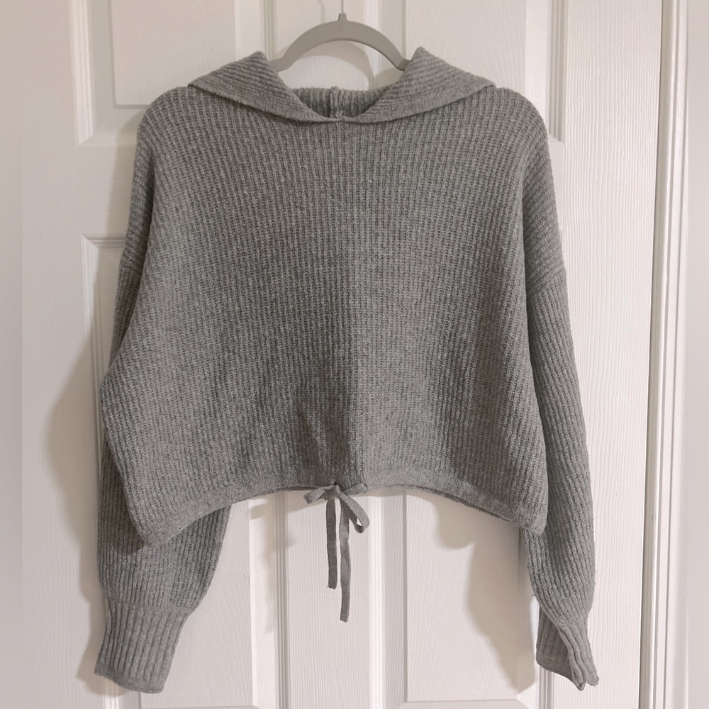American Eagle Women's Long Sleeve Cropped Hoodie Knit Pullover - Gray - Small